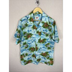 Vintage Pomare Hawaii Pineapple Connection‎ Aloha Shirt Mens L Blue Pineapple